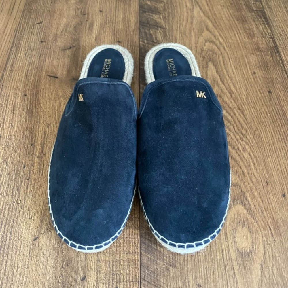 NEW Michael Kors Navy Suede Leather Espadrille Slip On Mules